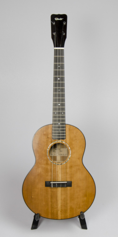 David Dart Cherry Baritone Ukulele, Style 2 (2015): Cherry top, sides, back & neck; ebony fingerboard, binding, bridge, & peghead overlay; abalone Dart logo, soundhole inlay, and fingerboard dots; sterling silver fingerboard side dots