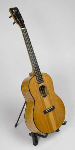 David Dart Cherry Baritone Ukulele, Style 2 (2015): Cherry top, sides, back & neck; ebony fingerboard, binding, bridge, & peghead overlay; abalone Dart logo, soundhole inlay, and fingerboard dots; sterling silver fingerboard side dots